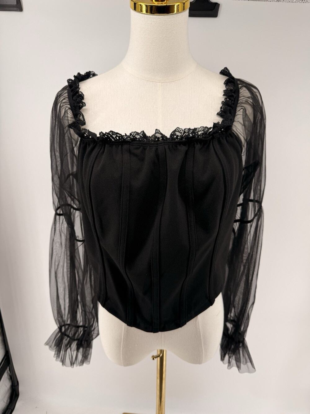 Sheer Lace Top Black Babydoll Y2K Fairy Grunge Whimsigoth Coquette Size 4X